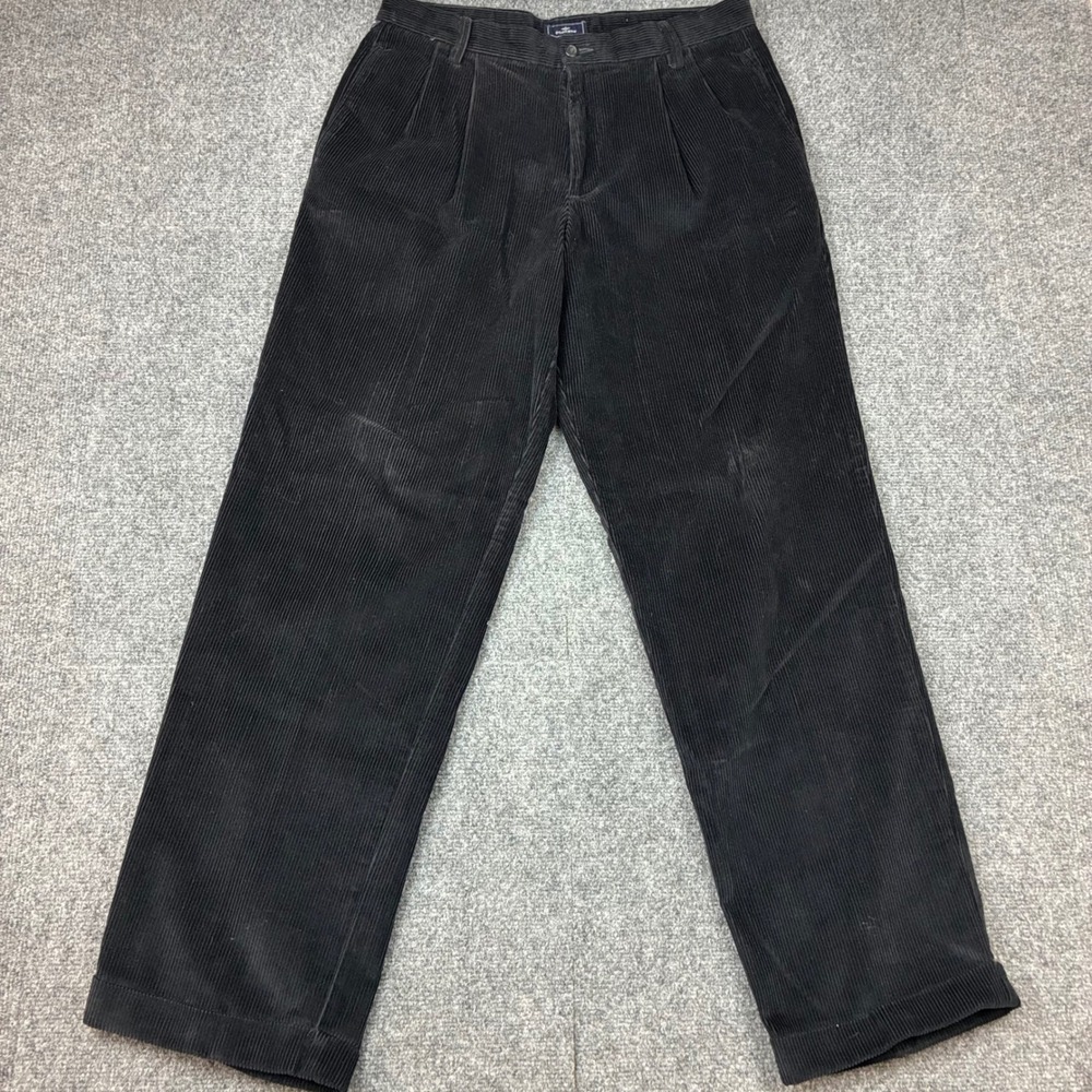 Dockers Mens 32x32 Black Pleated Corduroy Pants Relaxed Fit Cotton Cuffed Pants